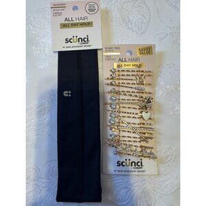 Scünci Gold Pearls Rhinestones Hearts More Bobby Pins 20 PC & Headband LOT NEW